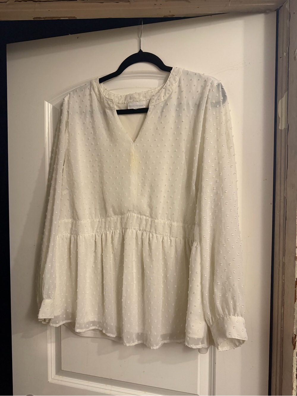 Charter Club Cream Swiss Dot Peplum Top